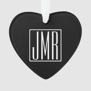 Ornamento 3 Iniciais Monograma   Preto e branco (ou cor suja