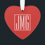 Ornamento 3 Iniciais Monograma | Vermelho e Branco (ou cor s<br><div class="desc">As suas três iniciais monogramaram.</div>