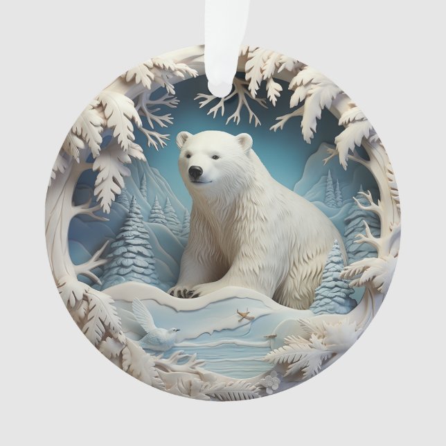 Ornamento 3d Urso polar de Natal azul (Frente)