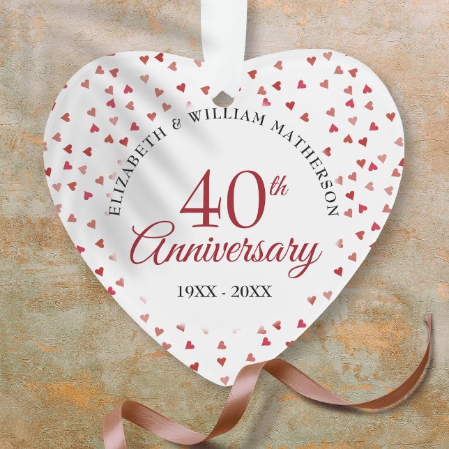 Ornamento 40º aniversário do casamento Ruby Hearts (40th Wedding Anniversary Ruby Hearts Ornament)