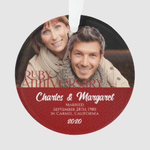Ornamento 40º aniversário do Ruby Foto Vermelha e Branca