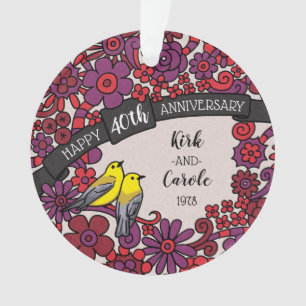 Ornamento 40 anos personalizados, Ruby Floral Birds