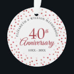 Ornamento 40 anos Ruby Hearts<br><div class="desc">Projetado para coordenar com nossa coleção de Ruby Hearts do 40º aniversário. Com corações rubis delicados. Personalize com suas informações especiais de 40 anos de rubi em carta chic. Projetado por Thisnotme©</div>