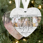 Ornamento 4 Foto 1rua de Natal Envolvido Faux Marble Heart<br><div class="desc">Celebre o feliz feriado de 1rua do seu noivado com uma colagem personalizada de 4 fotos em forma de coração "Nosso Primeiro Natal Engajado", ornamento acrílico falso em mármore. Todo texto e imagens neste modelo são simples de personalizar. (DICA DE IMAGEM: Uma maneira fácil de centralizar uma foto exatamente como...</div>