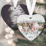 Ornamento 4 Gravidez Foto 1 rua Faux Marble Heart<br><div class="desc">Comemore o presente de precioso do seu mais novo membro da família com um na moda de quatro fotos de colagem de acrílicos em forma de coração. A design neutra de gênero com limite de mármore falso é adequada para um novo menino ou menina. Palavras e imagens neste modelo são...</div>