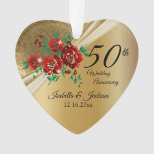 Ornamento 50º aniversário 💞 Casamento Floral Dourado