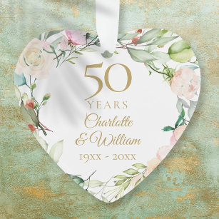 Ornamento 50º Aniversário Dourado de Casamento Floral Keepsa