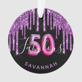 Ornamento 50 Fabuloso aniversário de brilho roxo preto brilh