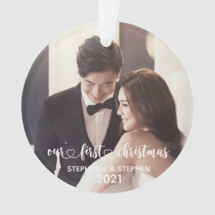 Ornamento A nossa primeira mão de coração de Natal - Letada