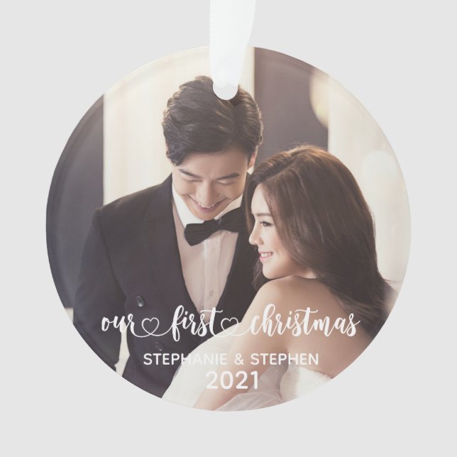 Ornamento A nossa primeira mão de coração de Natal - Letada (Frente)