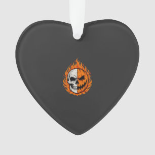 Ornamento Abóbora de Crânio Flamejante de Halloween com Dese
