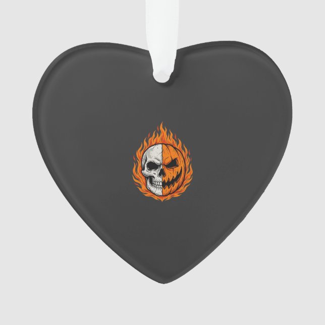 Ornamento Abóbora de Crânio Flamejante de Halloween com Dese (Frente)
