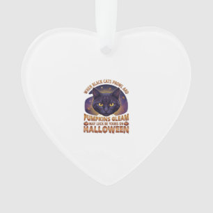 Ornamento Abóboras Brilham Gato Preto do Halloween Folhas Ca