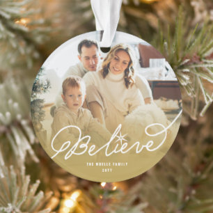 Ornamento Acredite em Star Calliografia Foto de Natal Religi