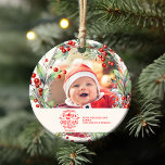 Ornamento acrílico<br><div class="desc">Enche a magia do primeiro Natal do seu bebê com um guardião que enfeitiçará a sua árvore por anos. A nossa primeira decoração de Natal do Elegante Bebê Floral é uma bela mistura de elegância e sentimentalidade, perfeita para celebrar este marco especial. Elegante Floral Design: Motivos florais inspirados e desenhados...</div>