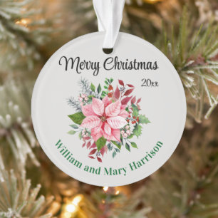 Ornamento Acrílico de Buquê de Poinsettia Rosa Personalizado