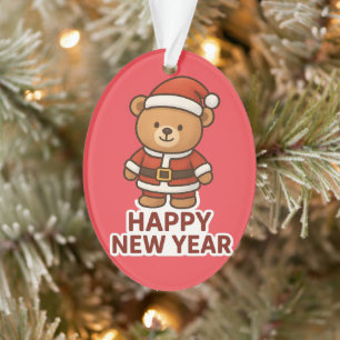 Ornamento Adesivo de Urso Teddy Fofo Papai Noel Ano Novo Fel
