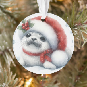 Ornamento Adorável Bebê Foca de Feriado - Fofo e Festivo 