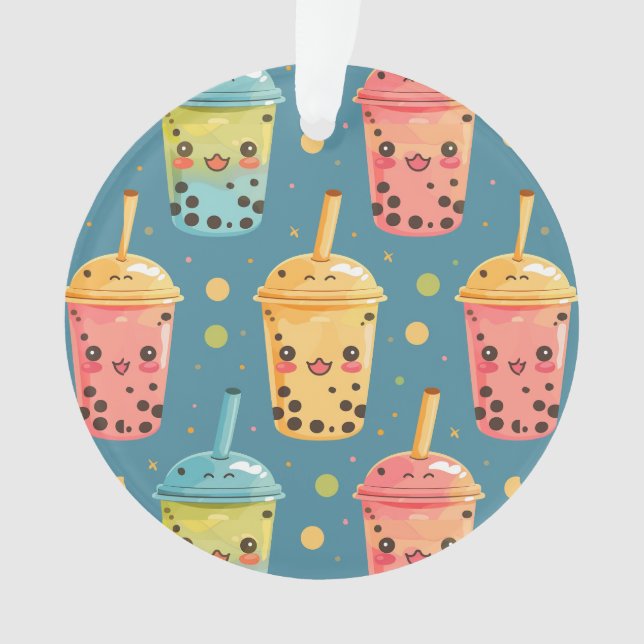 Ornamento Adorável Kawaii Boba Drink Design (Frente)