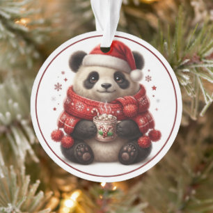 Ornamento Adorno de Cacau Quente de Panda de Natal Fofo