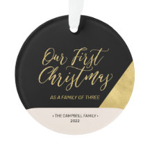 Adorno de Foto de Natal Moderno Preto e Dourado Pr