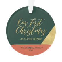 Adorno de Foto de Primeiro Natal Moderno Verde, Ve