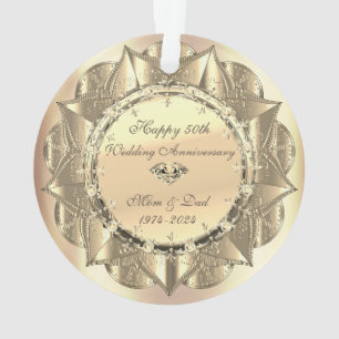 Ornamento Adorno Elegante Dourado Aniversário de 50 Anos de
