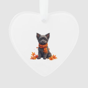 Ornamento Affenpinscher Com Coração Feito De Folhas De Outon