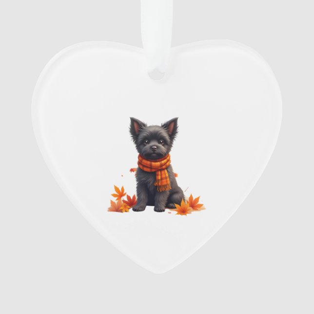 Ornamento Affenpinscher Com Coração Feito De Folhas De Outon (Frente)