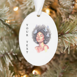 Ornamento Afro Beauty with Butterflies – Watercolor Ornament