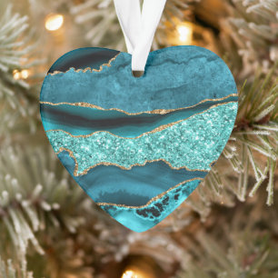 Ornamento Agate Teal Blue Glitter Marble Aqua Turquoise