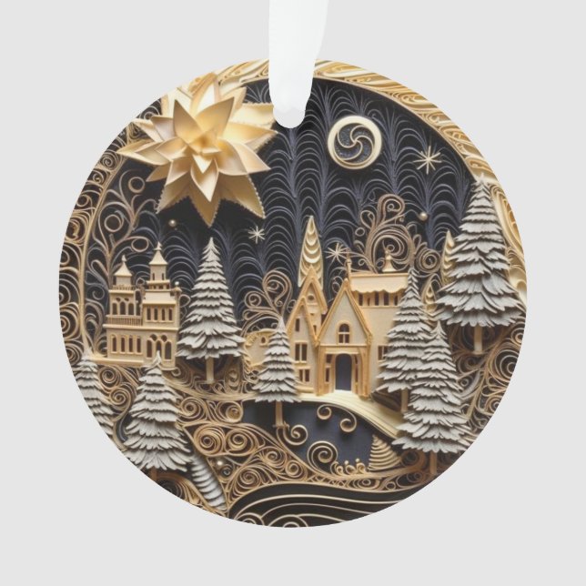 Ornamento Aldeia de Natal com Efeito de Enchimento 3d (Frente)