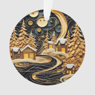 Ornamento Aldeia de Natal com Efeito de Enchimento 3d
