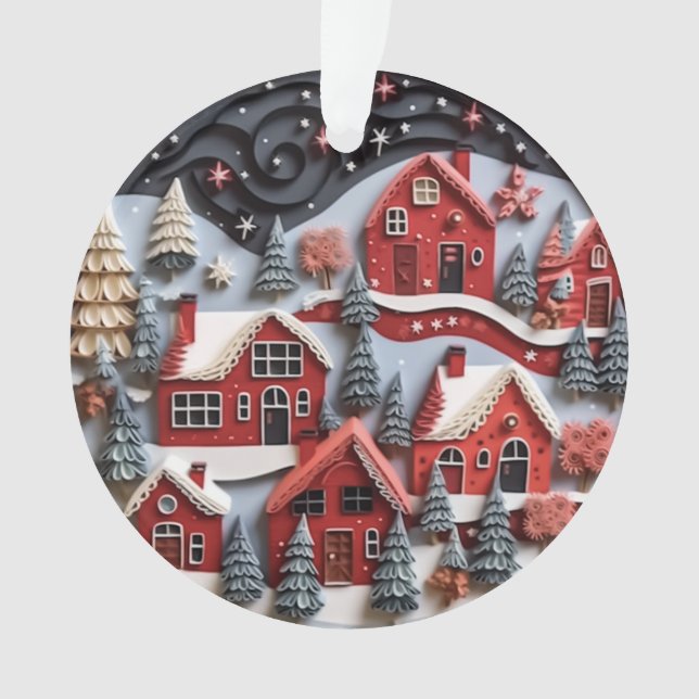 Ornamento Aldeia de Natal em Papel Enchido 3d (Frente)