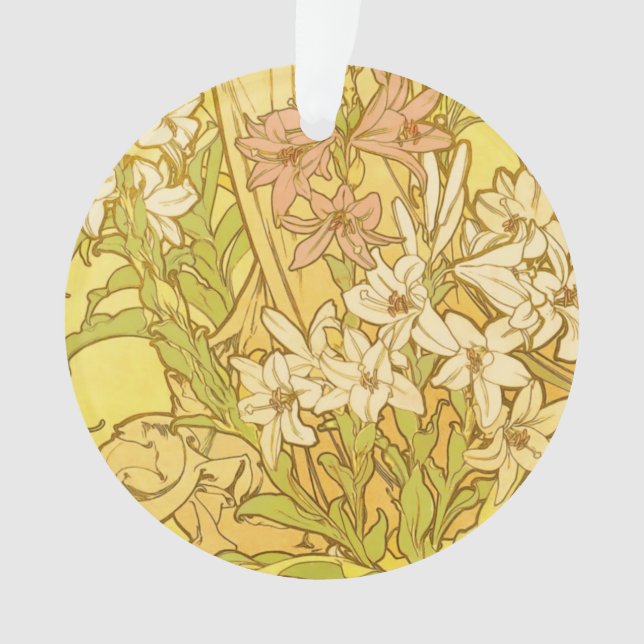 Ornamento Alfonse Mucha Art Nouveau Lily Flores (Frente)