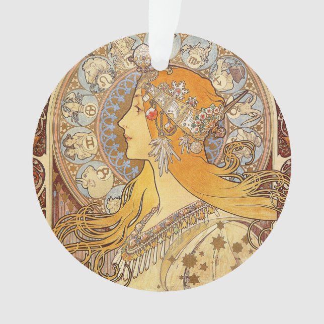 Ornamento Alfonse Mucha Zodiac Art Nouveau Mulher (Frente)
