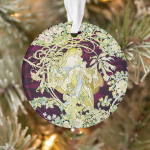 Ornamento Alphonse Mucha Mulher com Margarida Art Nouveau Ar