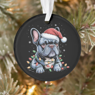 Ornamento Amante de Bulldog Francês Frenchie Chapéu de Natal