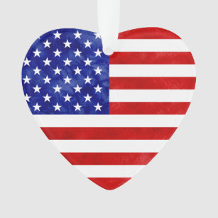 Ornamento American Flag Red White Blue USA Heart Text