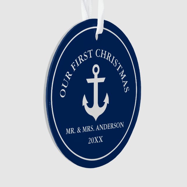 Ornamento Âncora Náutica Nosso Primeiro Azul De Natal (Frente)
