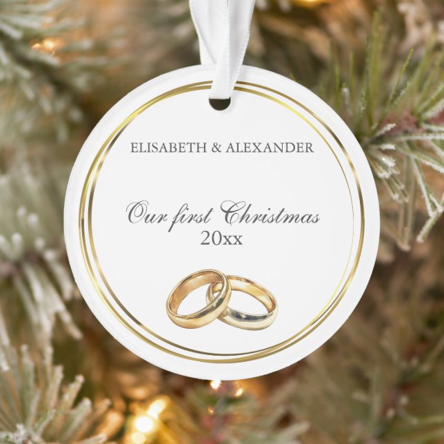 Ornamento Anéis de Casamento Dourados personalizaram nosso p (Árvore)