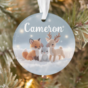 Ornamento Animais Fofos da Floresta de Inverno com Nome Pers