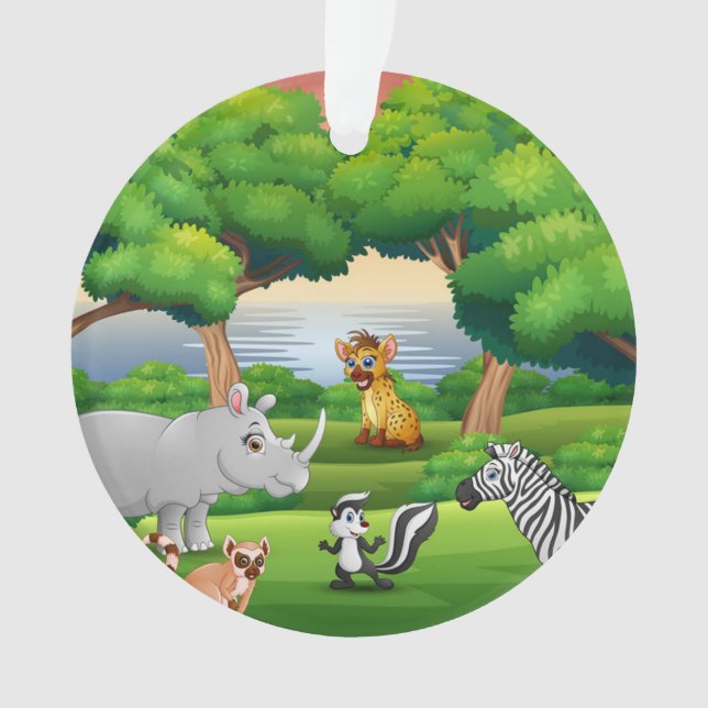 Ornamento Animais Selvagens Felizes em Paisagem (Frente)