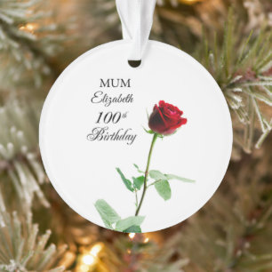 Ornamento Aniversário de 100 anos da Mamãe Rosa Vermelha Per
