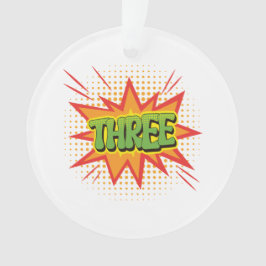 Ornamento aniversário de 3 anos Super-herói Texto branco ver