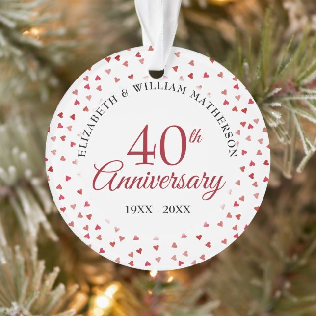 Ornamento Aniversário de 40 anos de Casamento Corações de Ru (Árvore)