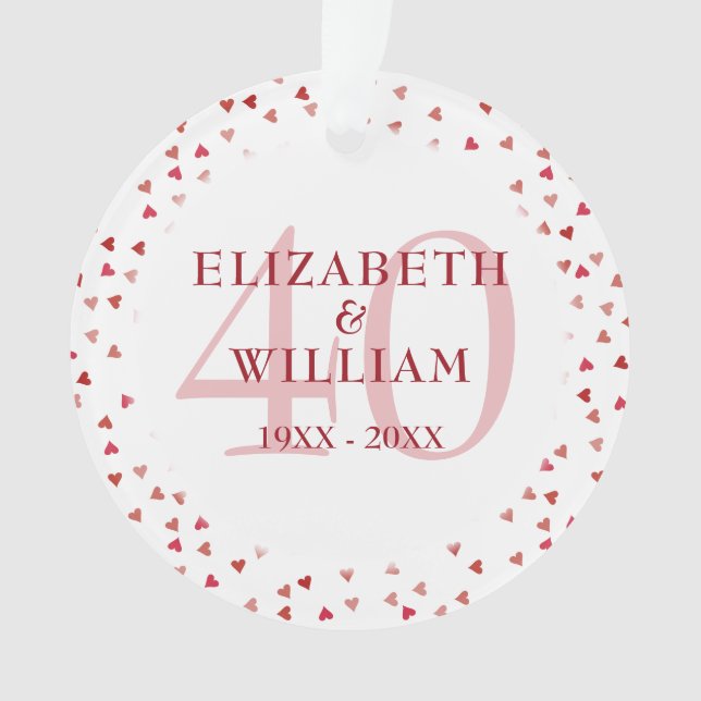 Ornamento Aniversário de 40 anos Ruby Hearts (Frente)