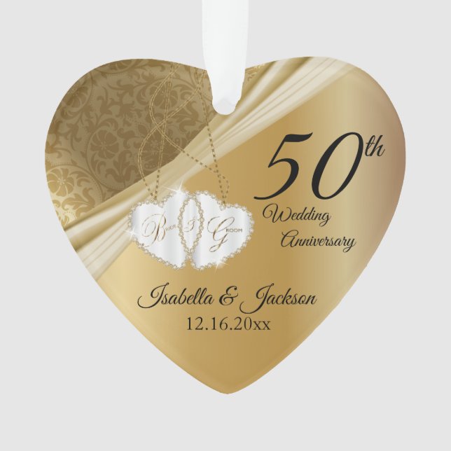 Ornamento Aniversário de 50 anos de Casamento 💕 Design de L (Frente)