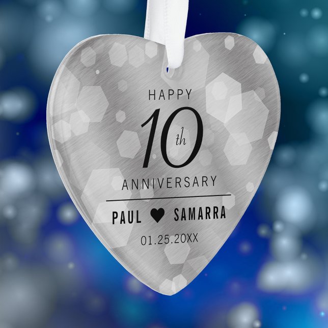 Ornamento Aniversário de Casamento de 10 Tin do Elegante (Elegant 10th Tin Wedding Anniversary Ornament Cover Photo.)