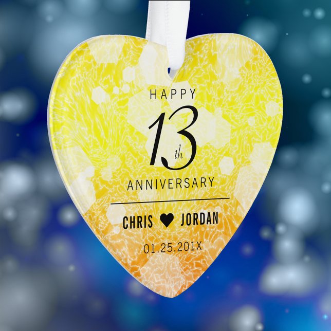 Ornamento Aniversário de Casamento de Citrina de 13 Elegante (Elegant 13th Citrine Wedding Anniversary Acrylic Ornament Cover Photo.)